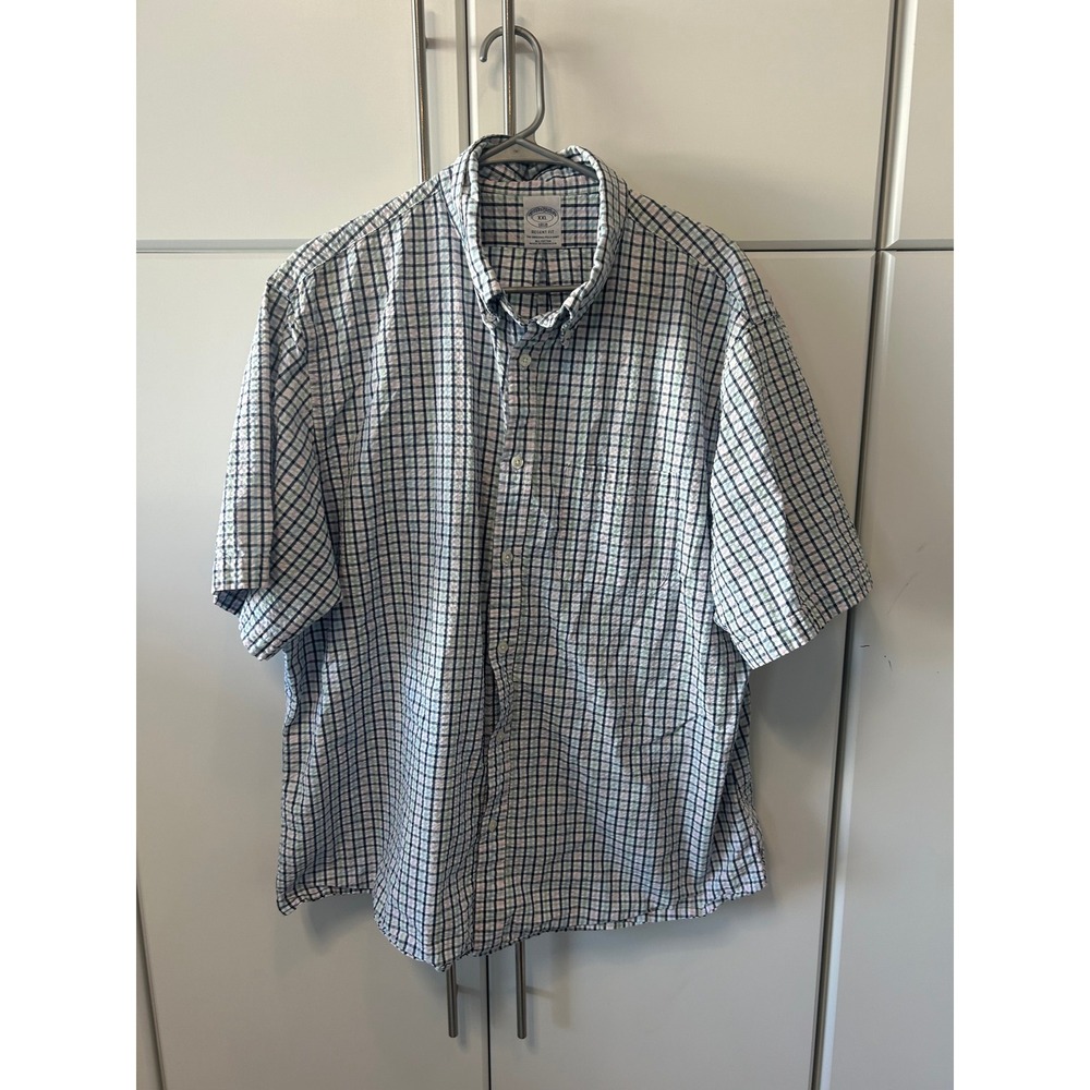 Brooks Brothers 1818 Regent Fit Seersucker Check Shirt Mens XXL Short Sleeve